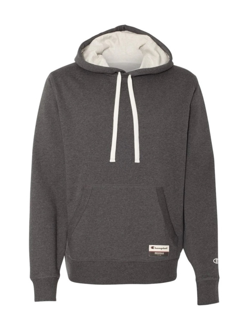 Champion Men's Dark Gray Crewneck Hoodie with White Drawstrings - Picture 2 of 4